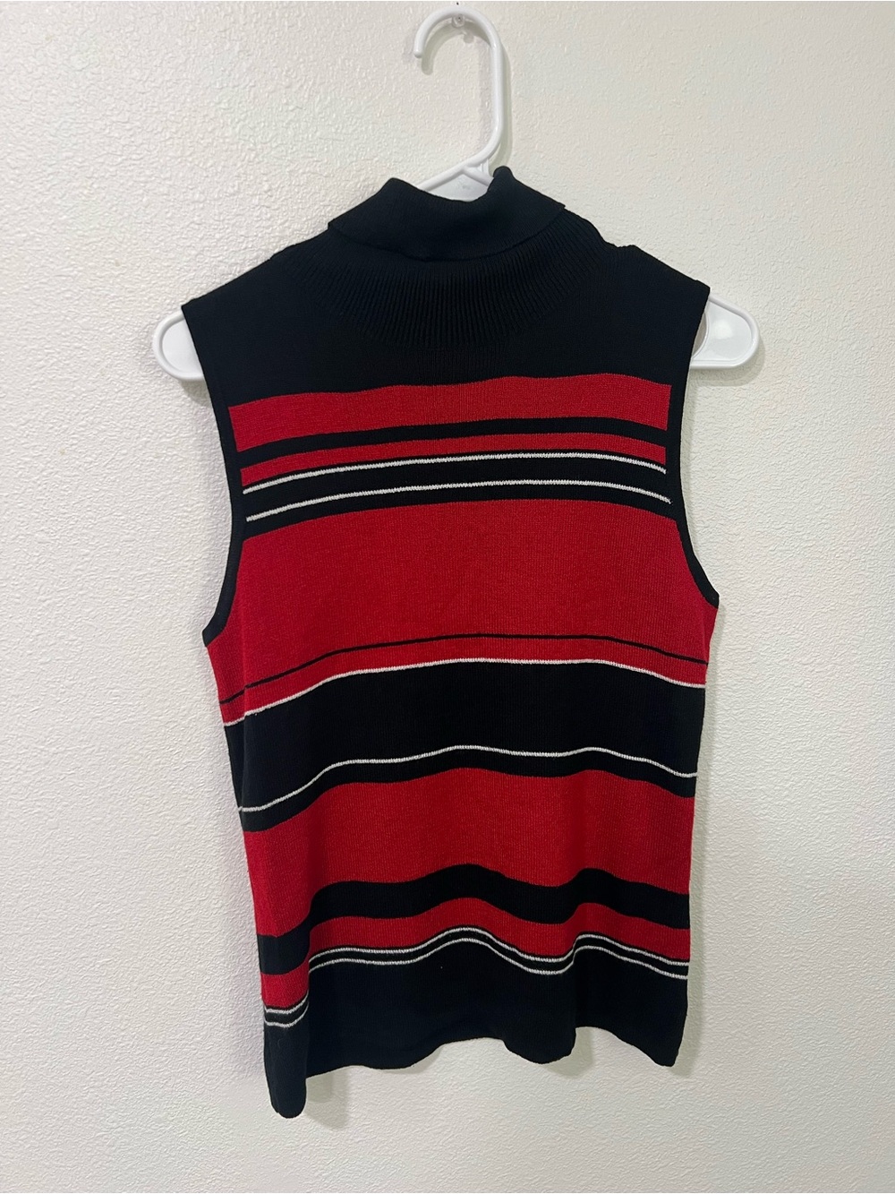 George Sleeveless Mock Neck Tank Top - Red & Black Stripe